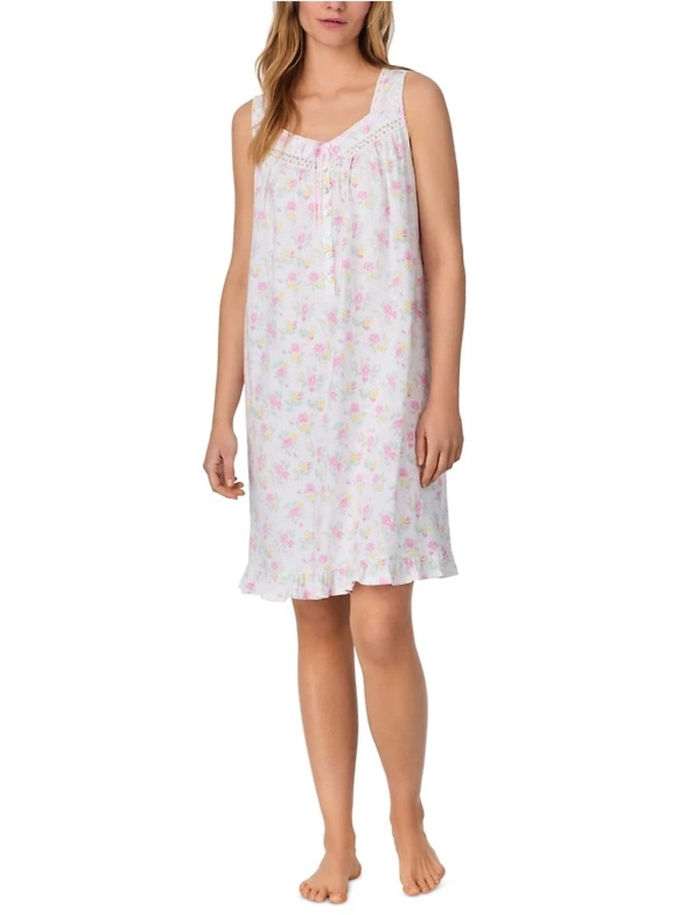 Eileen West Floral Chemise Nightgown Large Soft Cotton Short Feminine Cottage